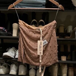 Oh Polly Belle Ile Skirt NEW WITH TAGS Tan / Pink / Nude